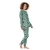 Cute Green Doodle Cat Print Women's Pajamas-grizzshop