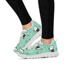 Cute Green Doodle Cat Print Women's Sneakers-grizzshop