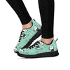 Cute Green Doodle Cat Print Women's Sneakers-grizzshop