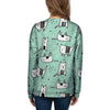 Cute Green Doodle Cat Print Women's Sweatshirt-grizzshop