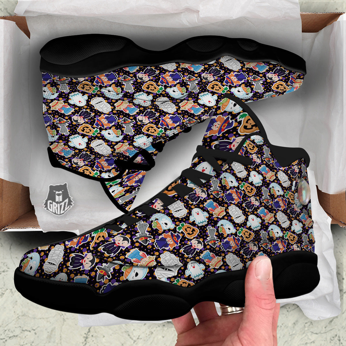 Cute Halloween Print Pattern Black Basketball Shoes-grizzshop
