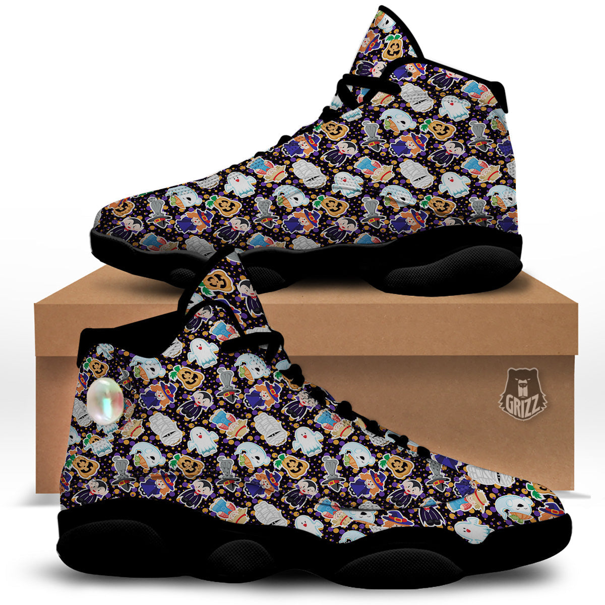 Cute Halloween Print Pattern Black Basketball Shoes-grizzshop