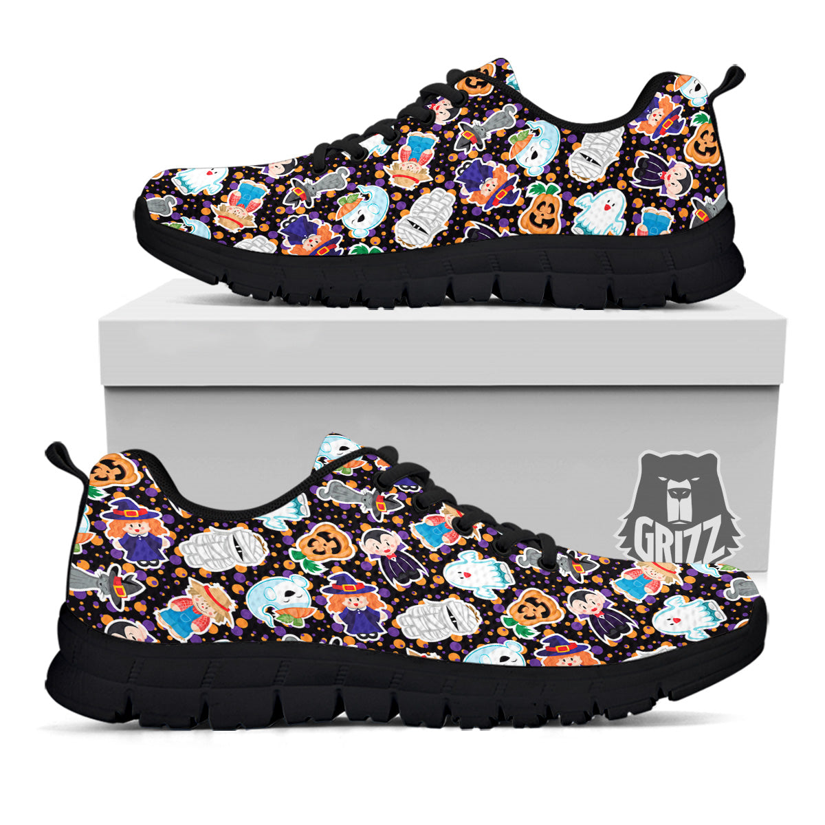 Cute Halloween Print Pattern Black Sneaker-grizzshop
