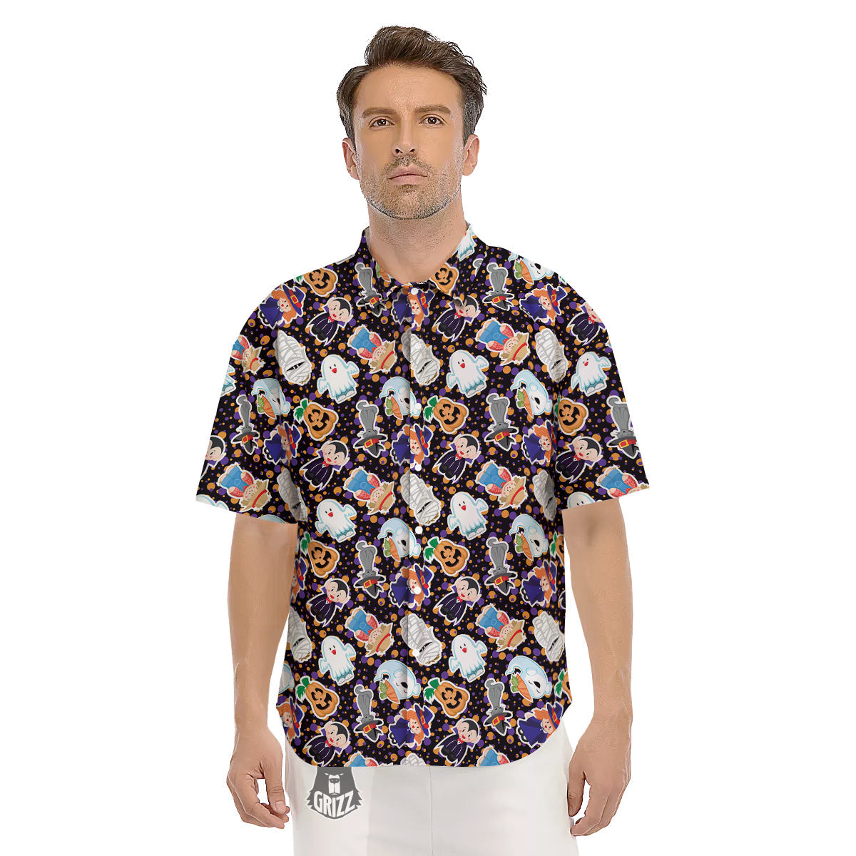 Cute Halloween Print Pattern Men's Short Sleeve Shirts-grizzshop