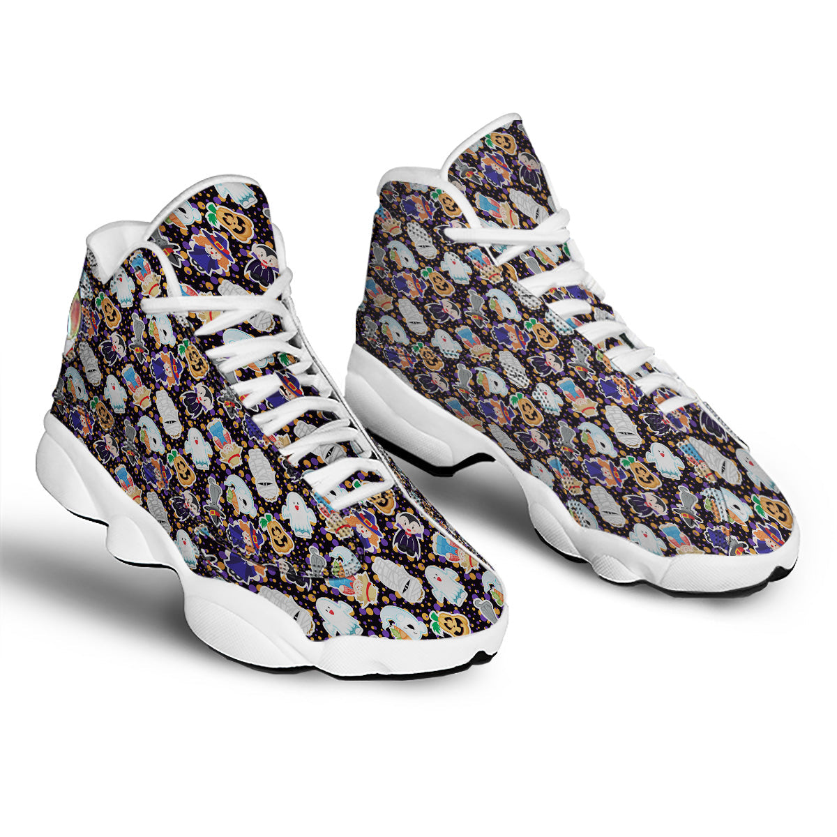 Cute Halloween Print Pattern White Basketball Shoes-grizzshop
