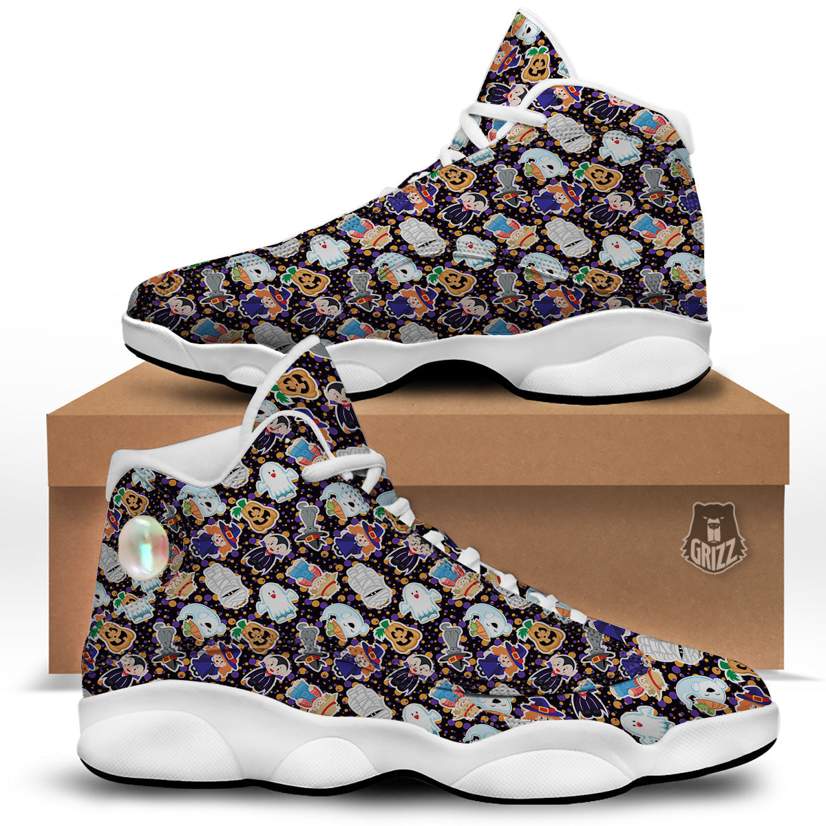 Cute Halloween Print Pattern White Basketball Shoes-grizzshop