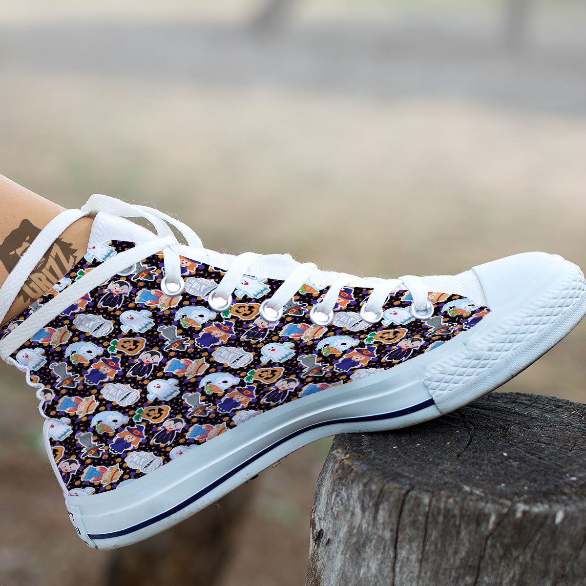 Cute Halloween Print Pattern White High Top Shoes-grizzshop