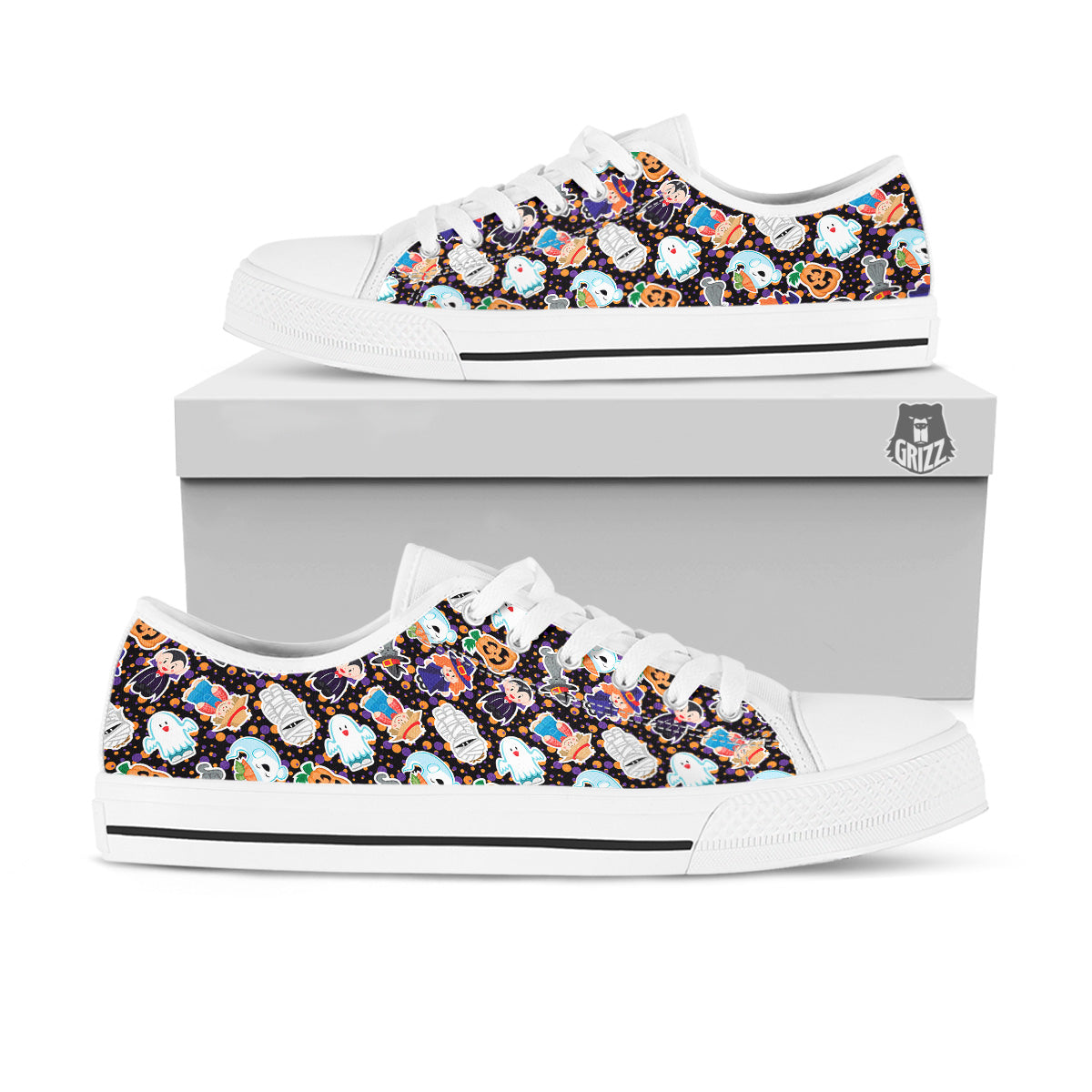 Cute Halloween Print Pattern White Low Top Shoes-grizzshop