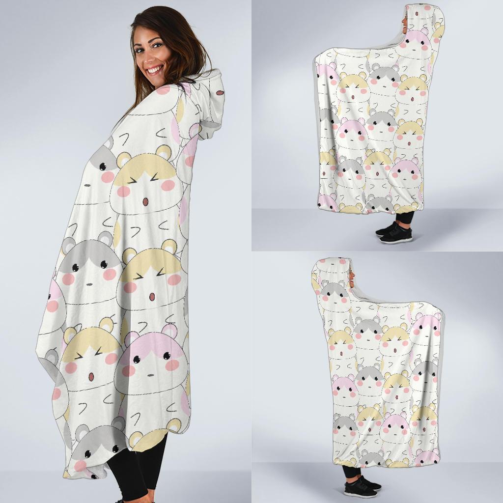 Cute Hamster Pattern Print Hooded Blanket-grizzshop