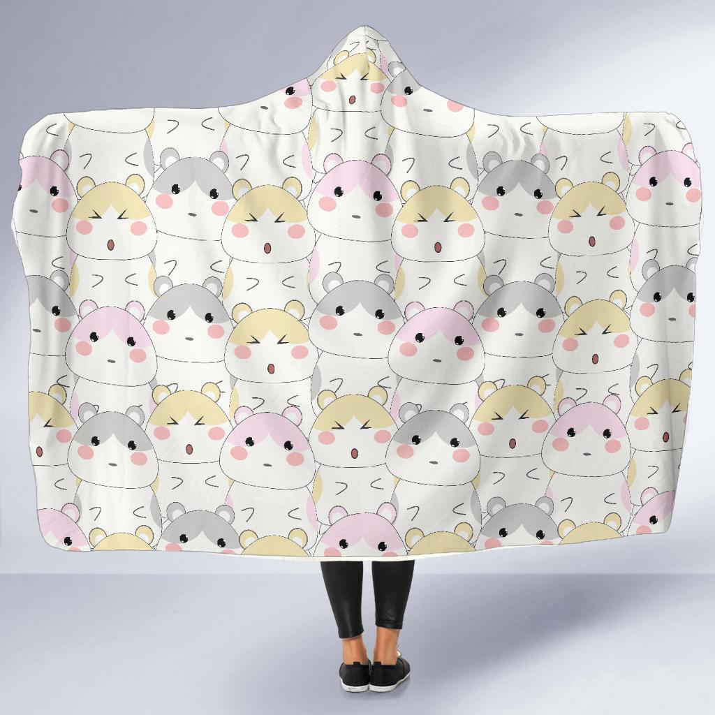 Cute Hamster Pattern Print Hooded Blanket-grizzshop