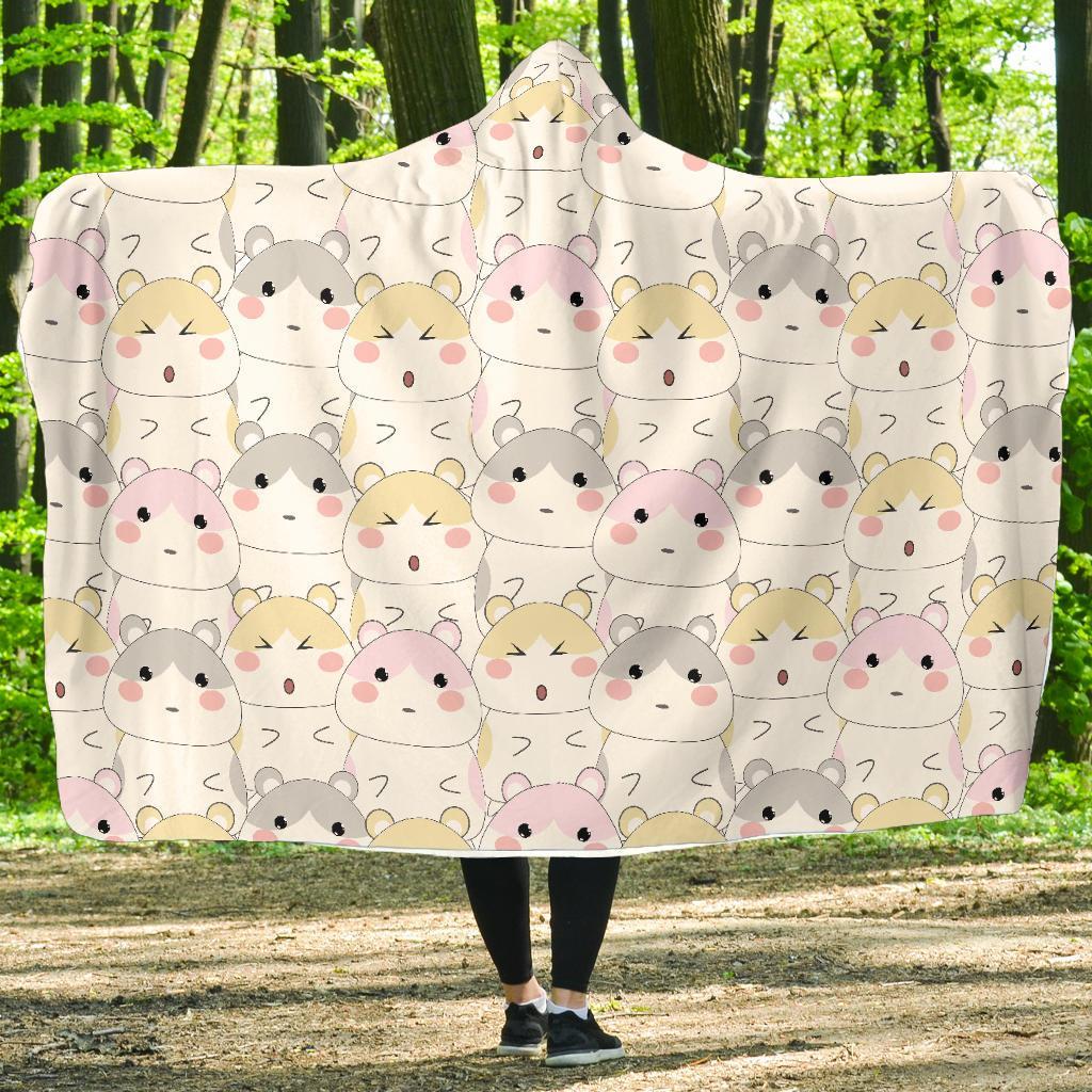 Cute Hamster Pattern Print Hooded Blanket-grizzshop