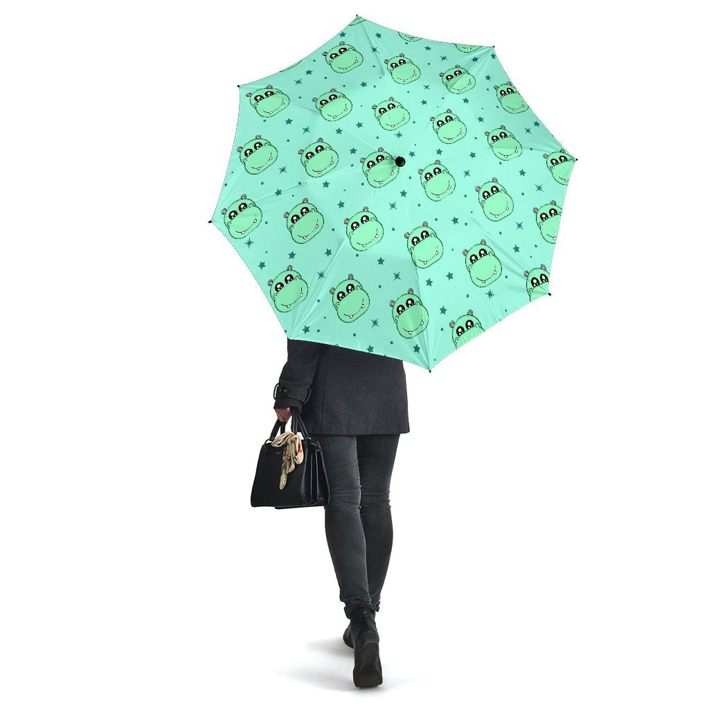 Cute Hippo Pattern Print Automatic Foldable Umbrella-grizzshop