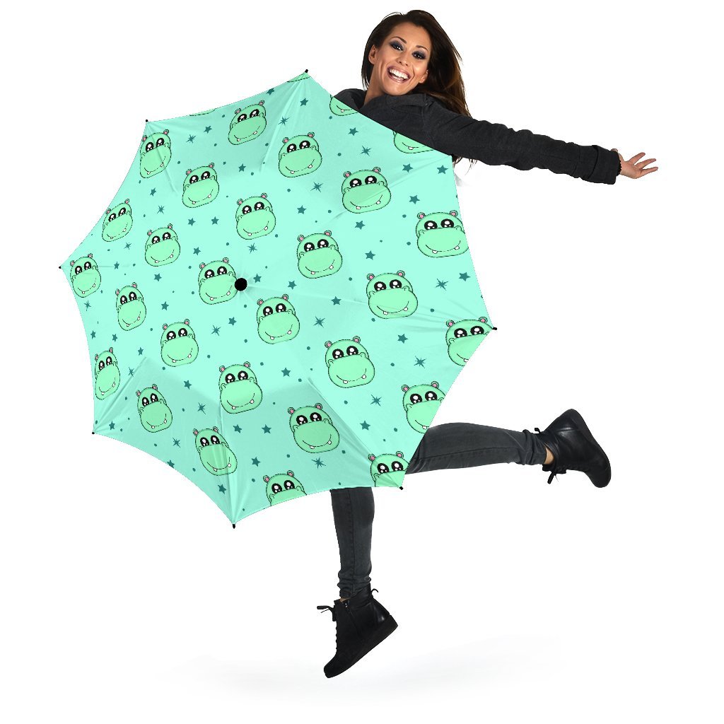 Cute Hippo Pattern Print Automatic Foldable Umbrella-grizzshop