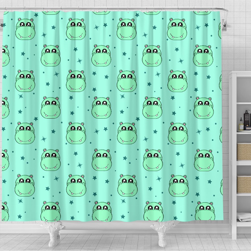 Cute Hippo Pattern Print Bathroom Shower Curtain-grizzshop