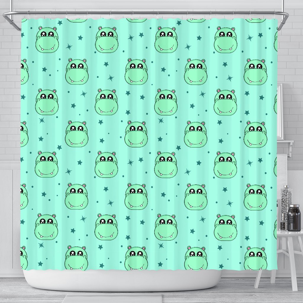 Cute Hippo Pattern Print Bathroom Shower Curtain-grizzshop