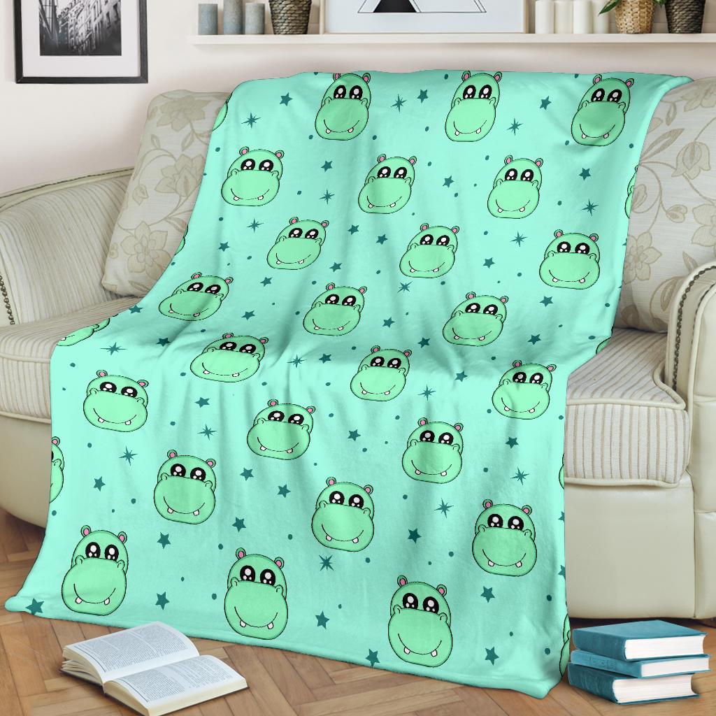 Cute Hippo Pattern Print Blanket-grizzshop