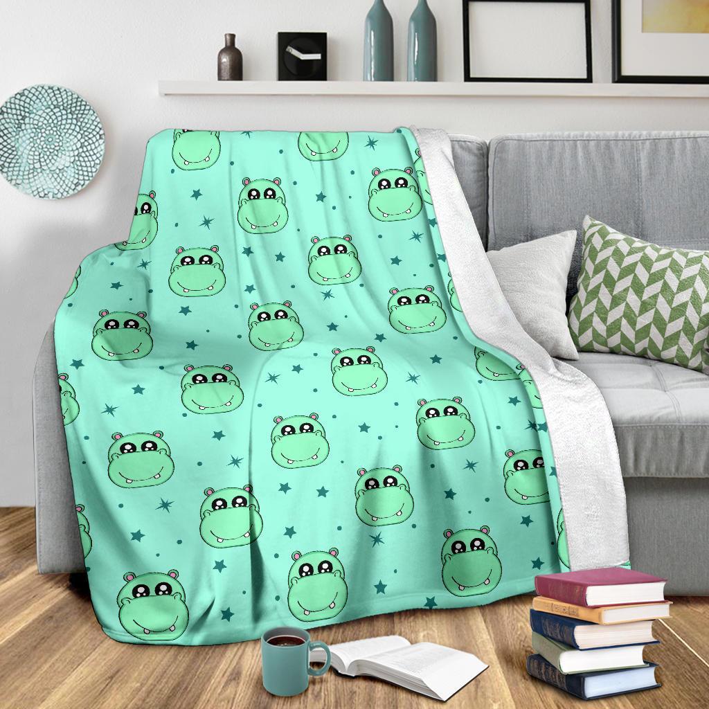 Cute Hippo Pattern Print Blanket-grizzshop