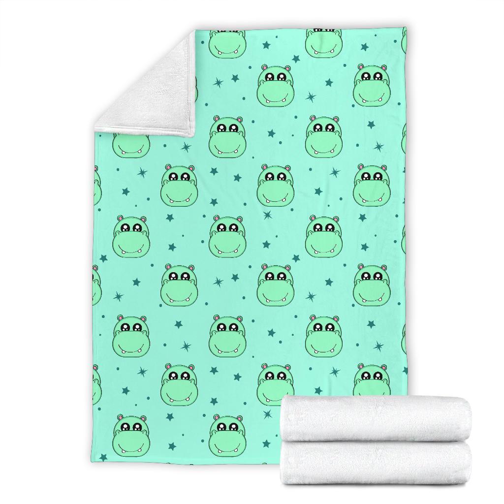 Cute Hippo Pattern Print Blanket-grizzshop