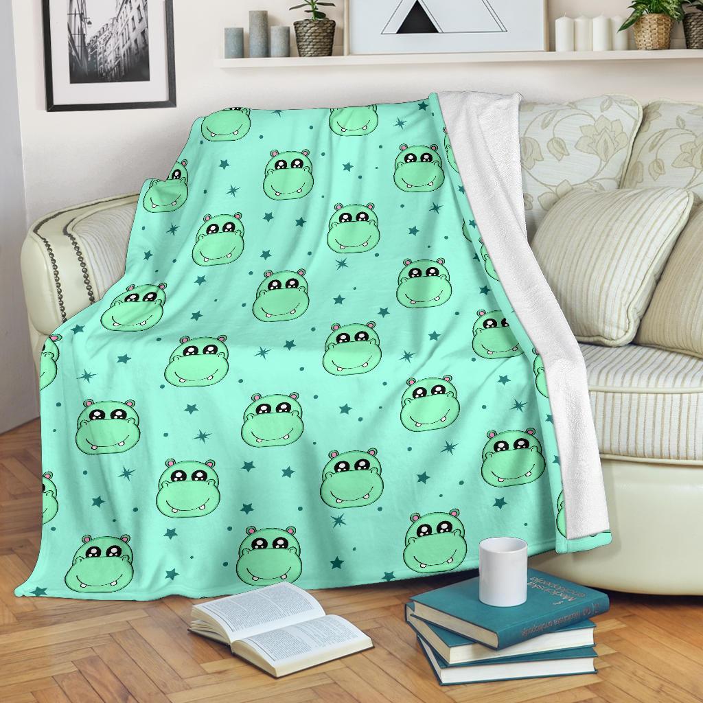 Cute Hippo Pattern Print Blanket-grizzshop