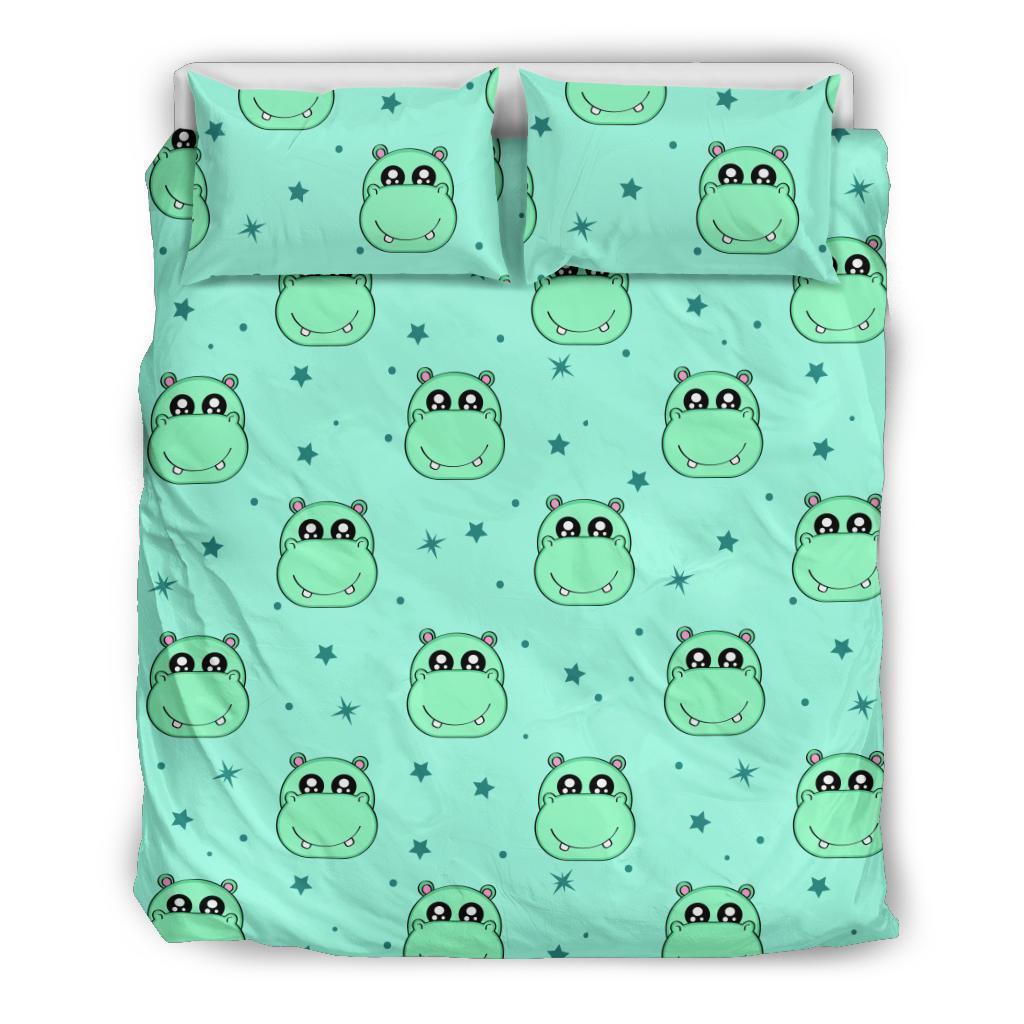 Cute Hippo Pattern Print Duvet Cover Bedding Set-grizzshop