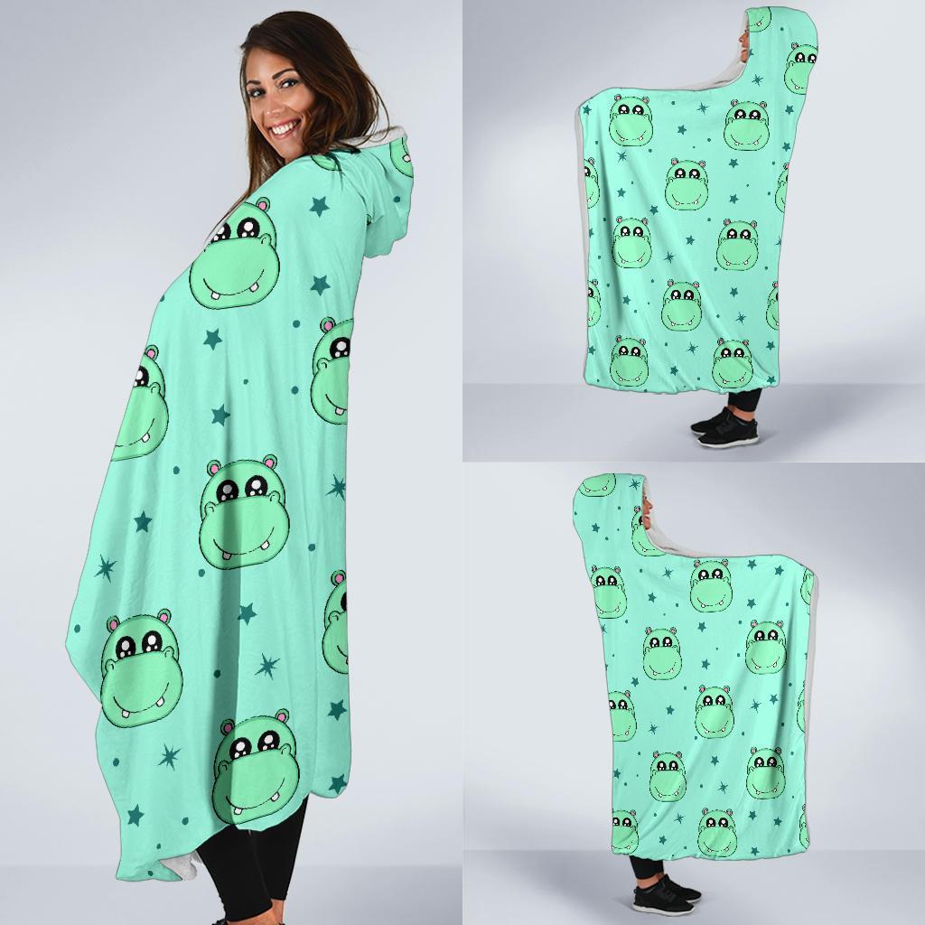Cute Hippo Pattern Print Hooded Blanket-grizzshop
