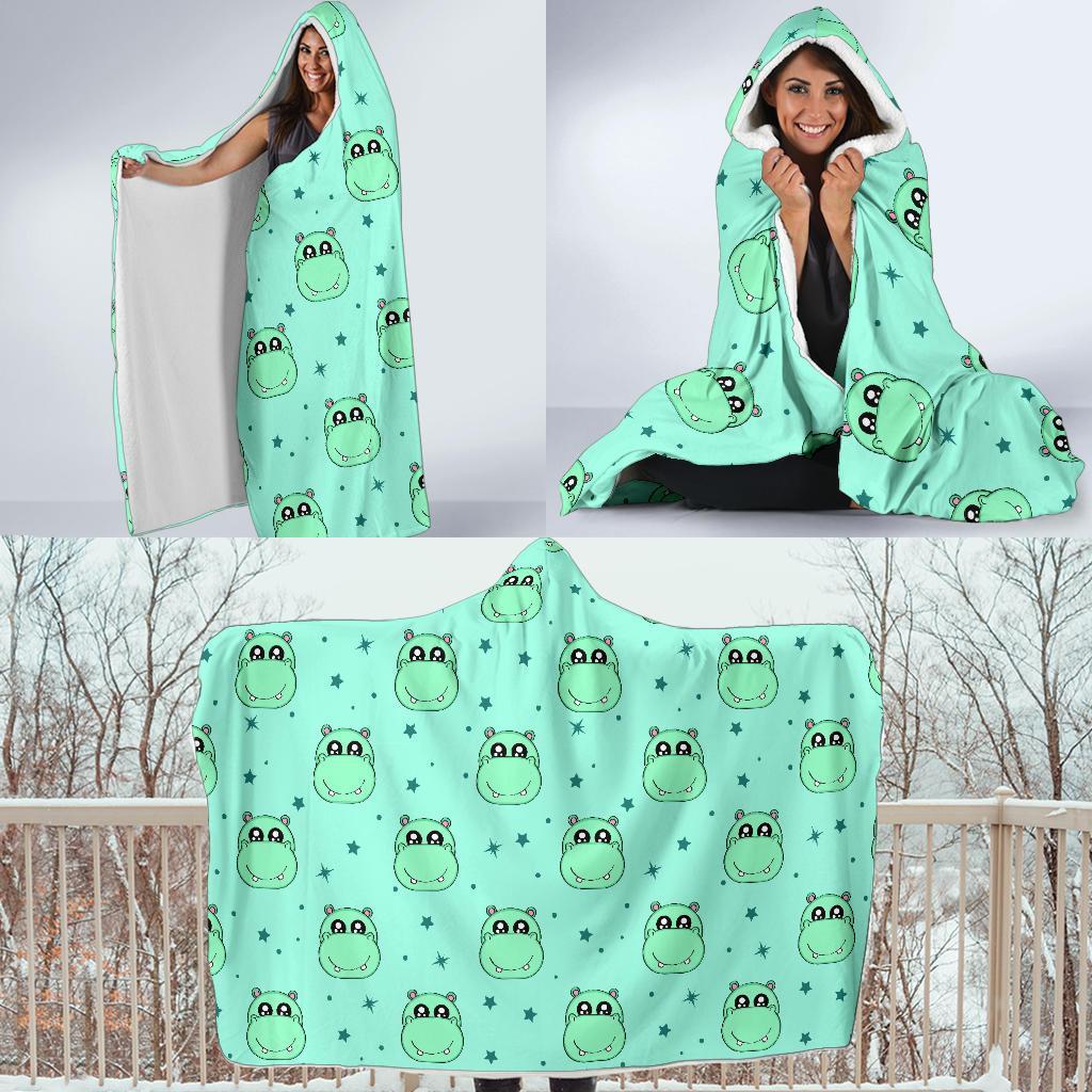 Cute Hippo Pattern Print Hooded Blanket-grizzshop