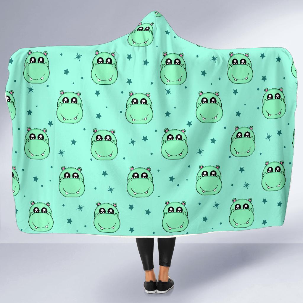 Cute Hippo Pattern Print Hooded Blanket-grizzshop