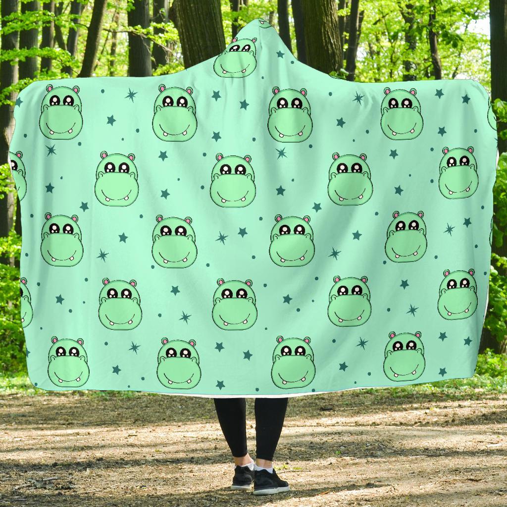Cute Hippo Pattern Print Hooded Blanket-grizzshop