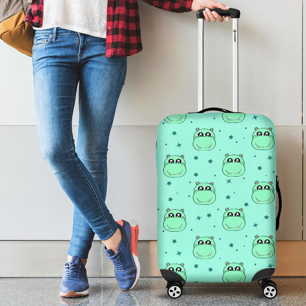 Cute Hippo Pattern Print Luggage Cover Protector-grizzshop