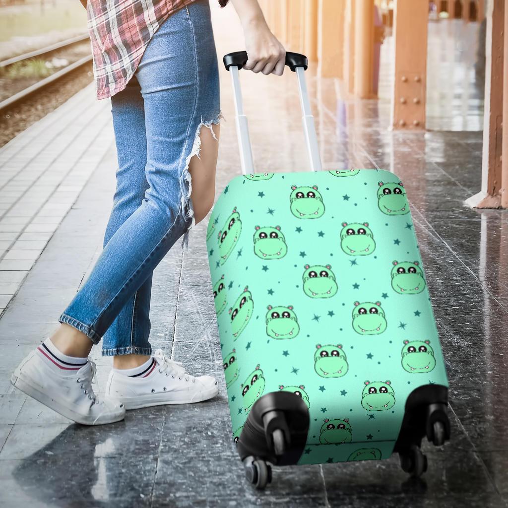 Cute Hippo Pattern Print Luggage Cover Protector-grizzshop