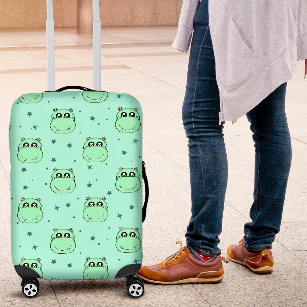 Cute Hippo Pattern Print Luggage Cover Protector-grizzshop