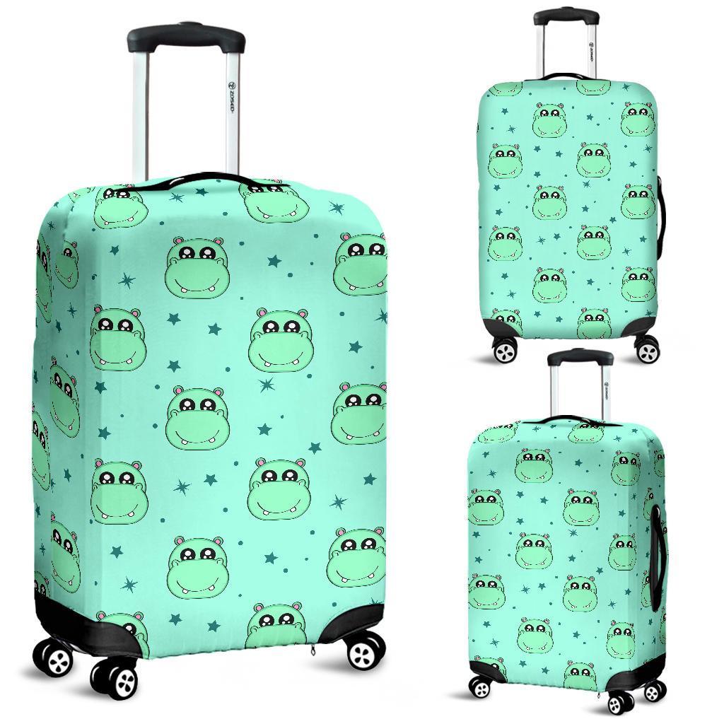 Cute Hippo Pattern Print Luggage Cover Protector-grizzshop