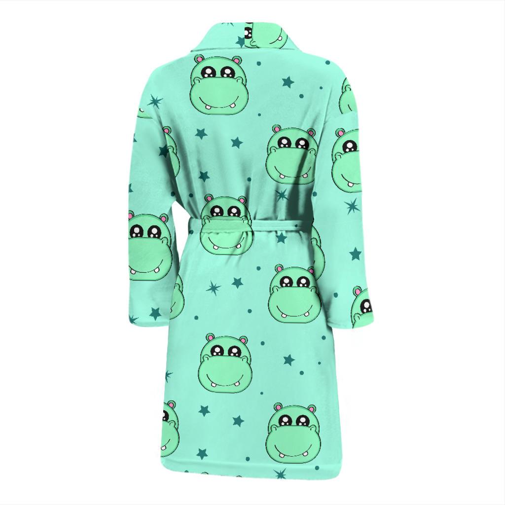 Cute Hippo Pattern Print Men Long Robe-grizzshop