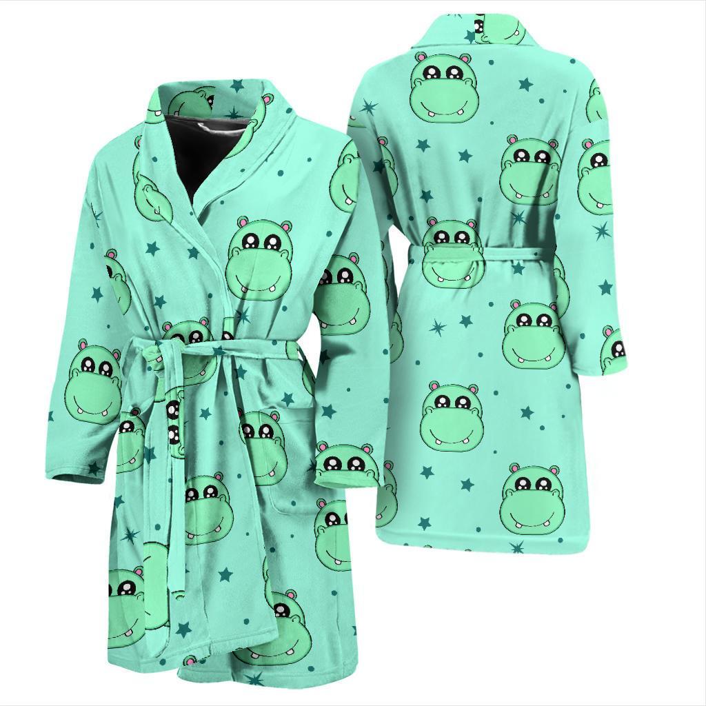 Cute Hippo Pattern Print Men Long Robe-grizzshop