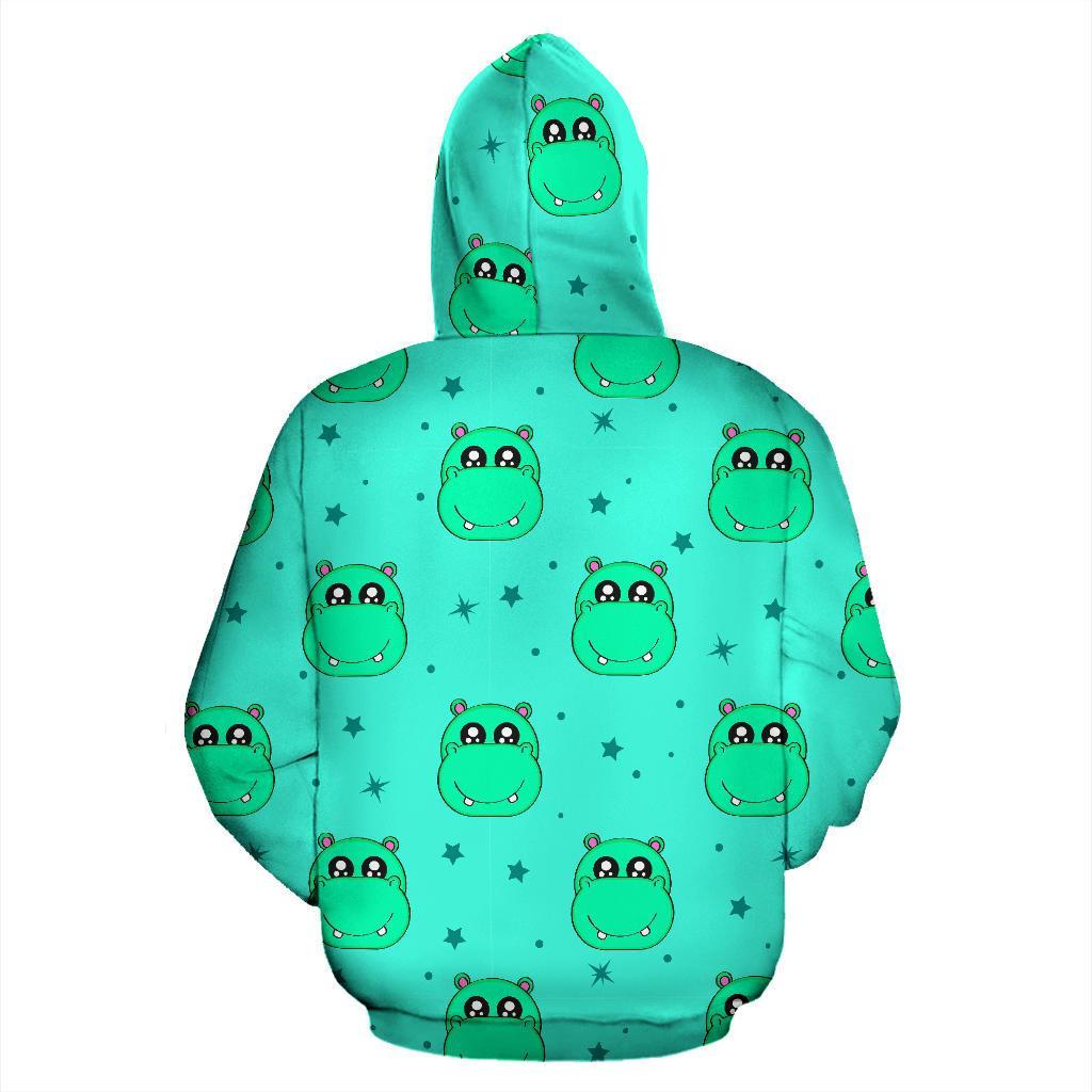 Cute Hippo Pattern Print Men Women Pullover Hoodie-grizzshop