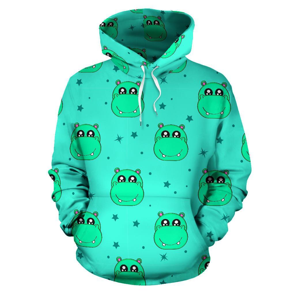 Cute Hippo Pattern Print Men Women Pullover Hoodie-grizzshop