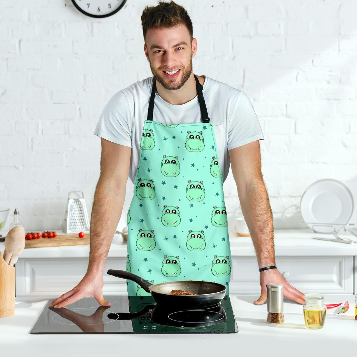 Cute Hippo Pattern Print Men's Apron-grizzshop