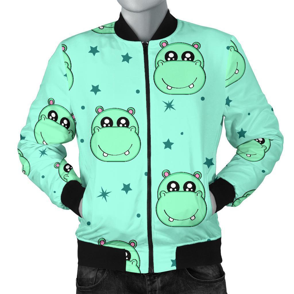 Cute Hippo Pattern Print Men's Bomber Jacket-grizzshop