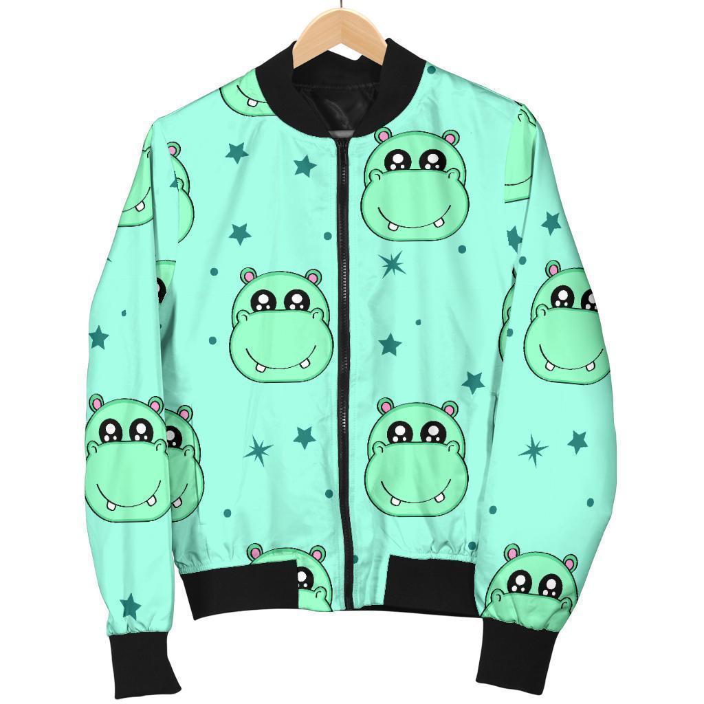 Cute Hippo Pattern Print Men's Bomber Jacket-grizzshop