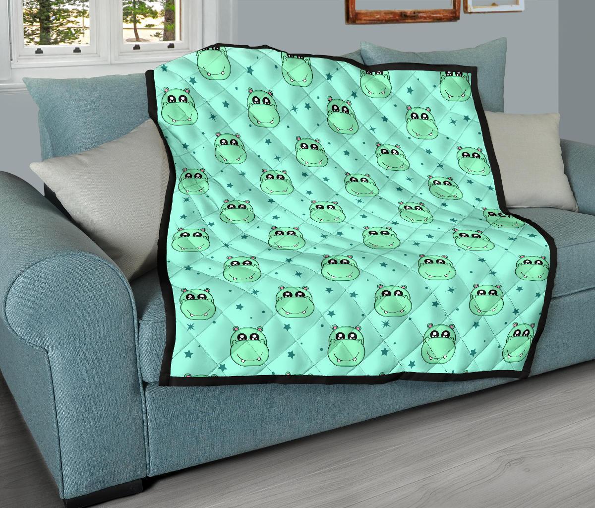 Cute Hippo Pattern Print Quilt-grizzshop