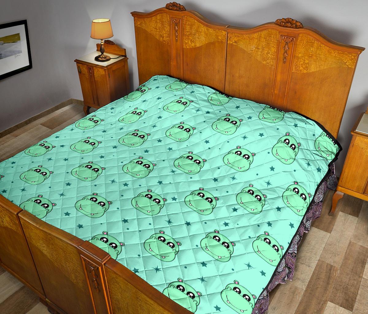 Cute Hippo Pattern Print Quilt-grizzshop