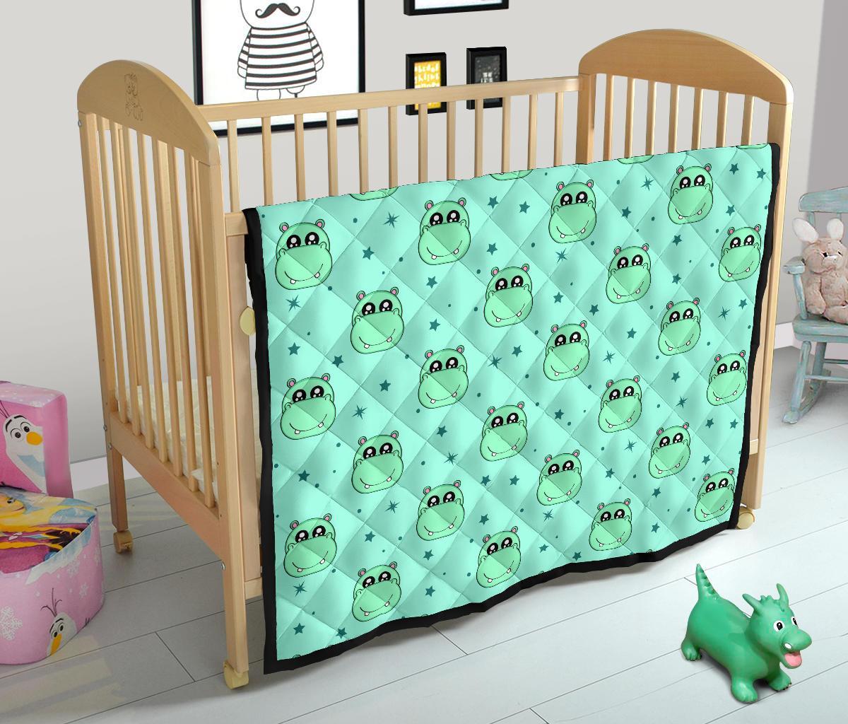 Cute Hippo Pattern Print Quilt-grizzshop