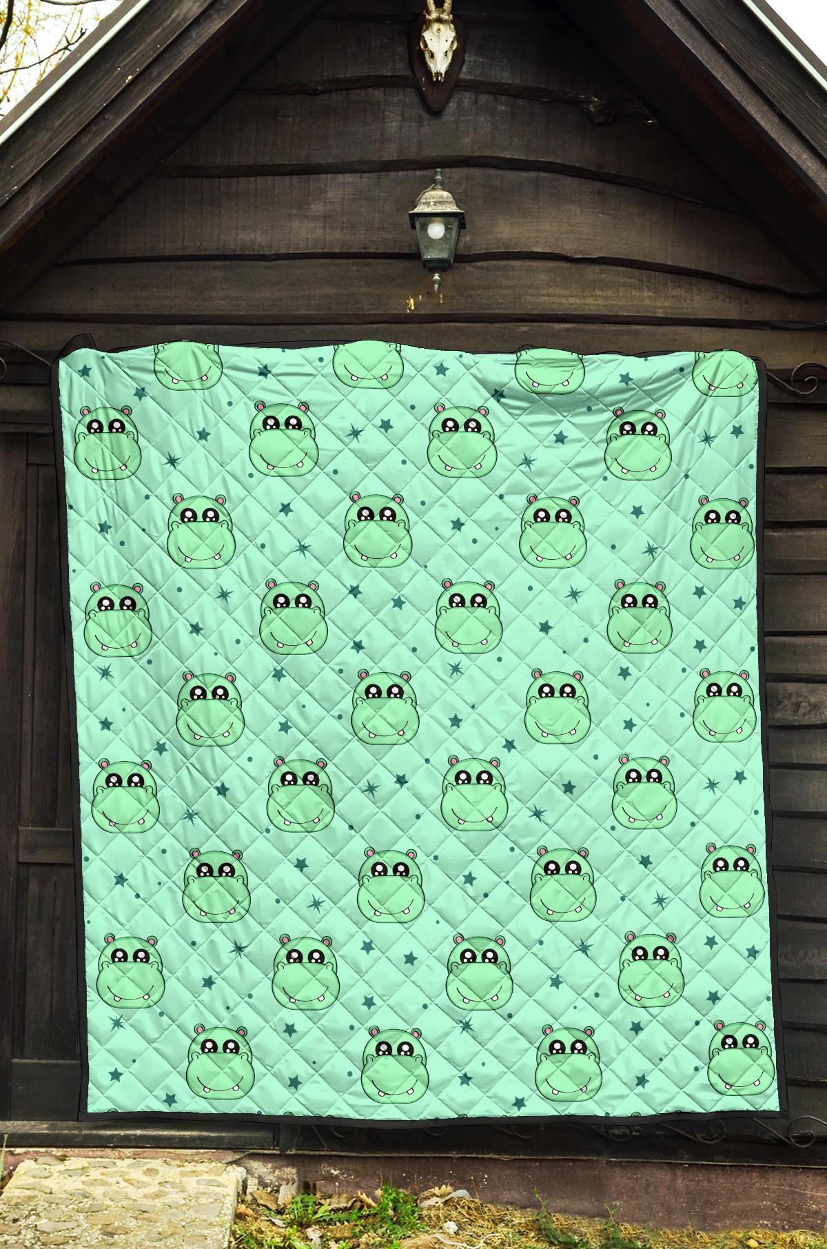 Cute Hippo Pattern Print Quilt-grizzshop