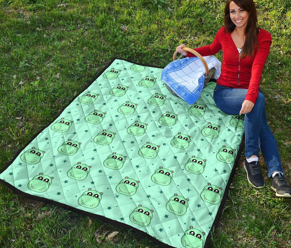 Cute Hippo Pattern Print Quilt-grizzshop