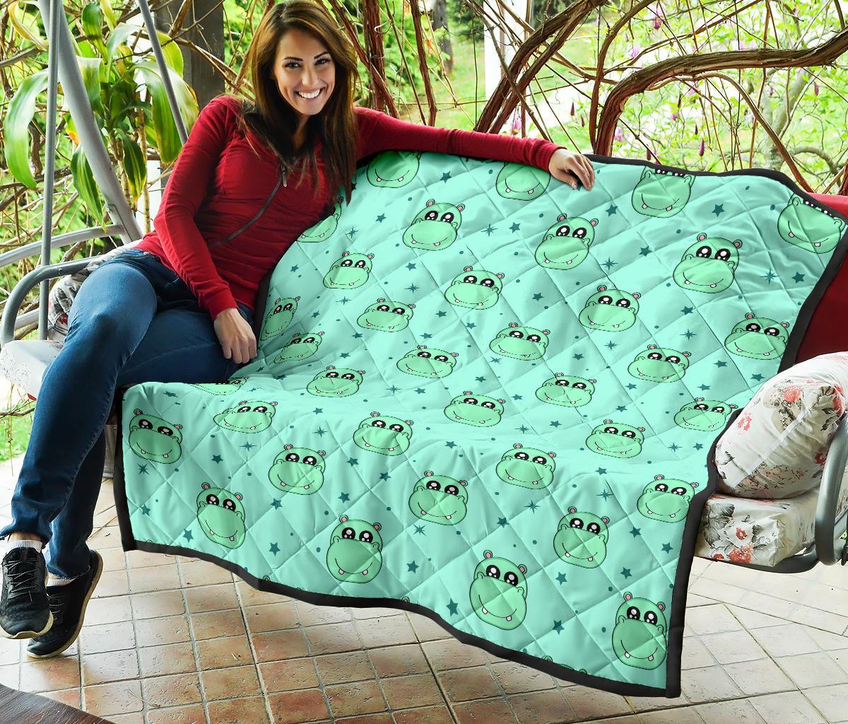 Cute Hippo Pattern Print Quilt-grizzshop