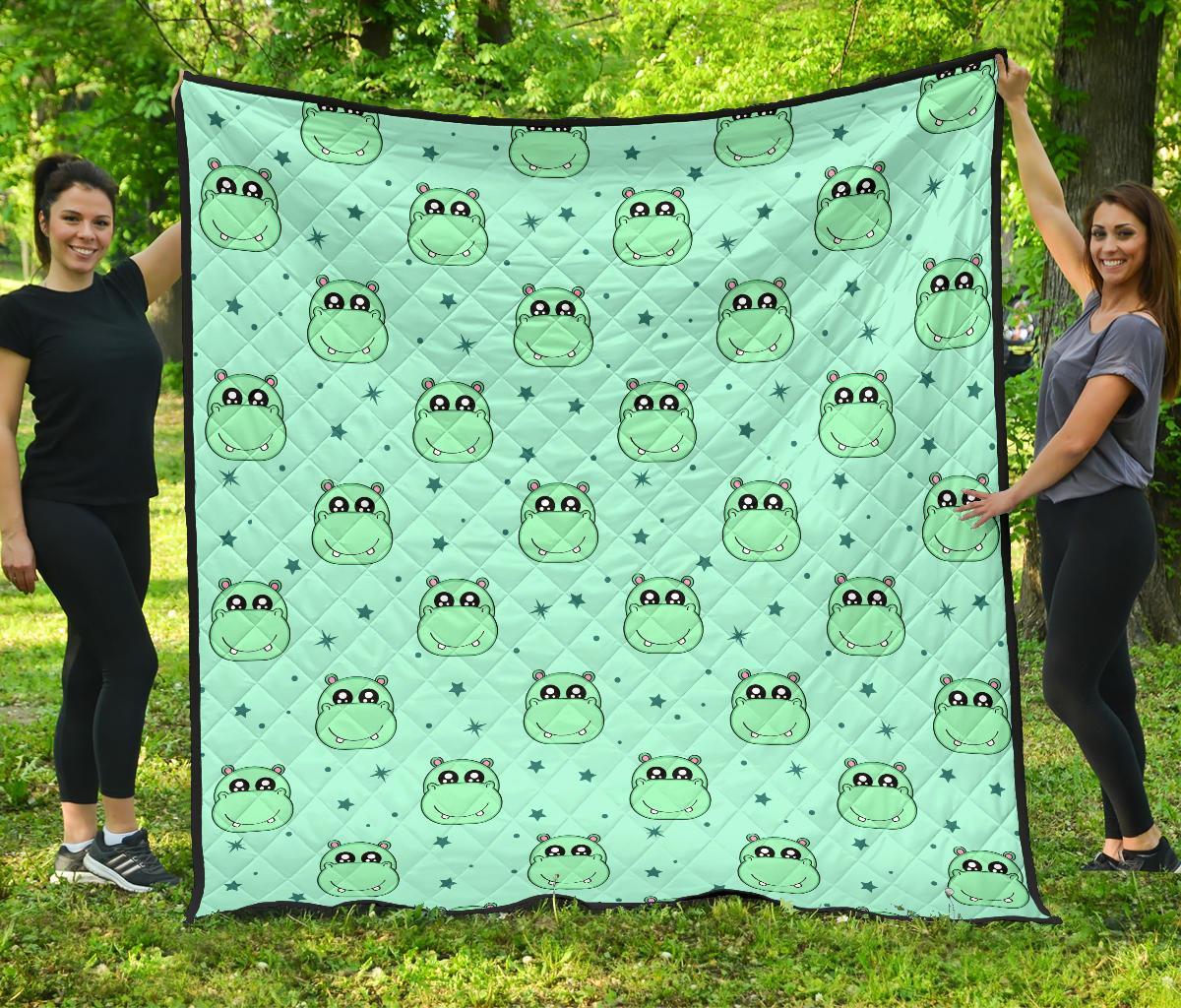 Cute Hippo Pattern Print Quilt-grizzshop