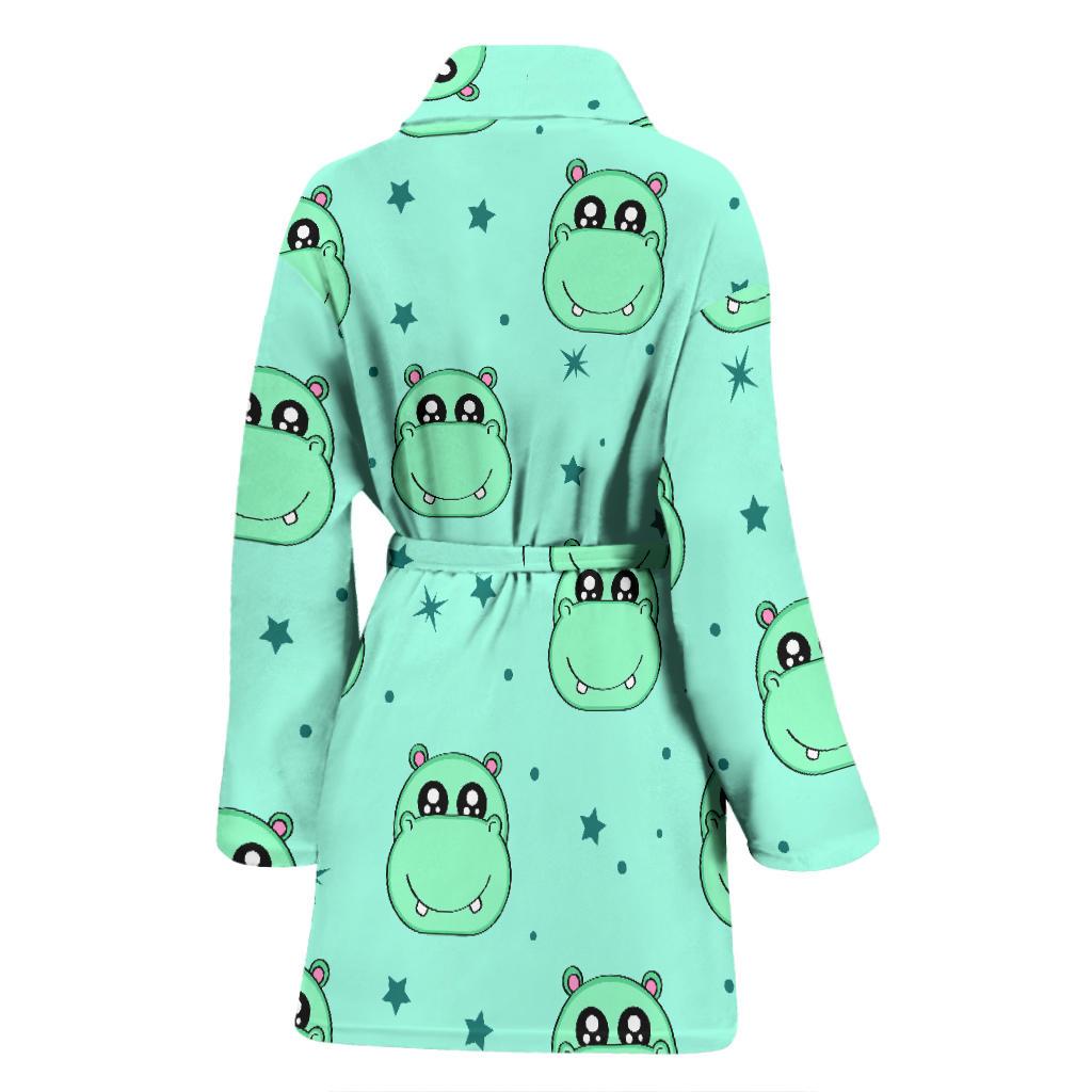 Cute Hippo Pattern Print Women Long Robe-grizzshop