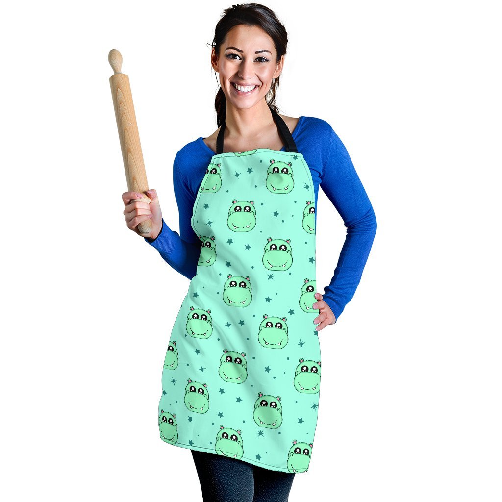 Cute Hippo Pattern Print Women's Apron-grizzshop