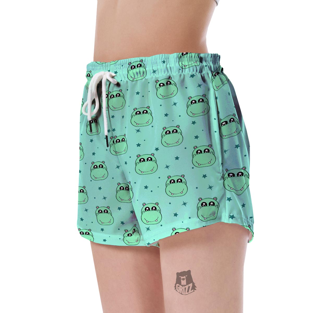 Cute Hippo Pattern Print Women's Shorts-grizzshop