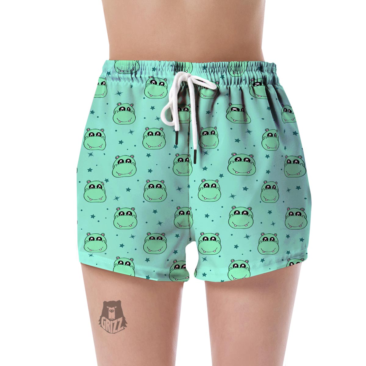 Cute Hippo Pattern Print Women's Shorts-grizzshop